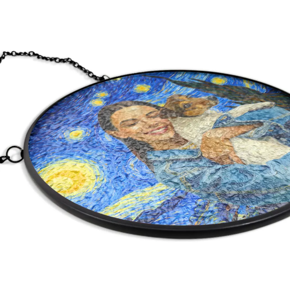 Custom Photo Starry Night Dog Mom Cat Mom Pet Lover - Personalized Stained Glass Window Hanging Suncatcher - Image 6