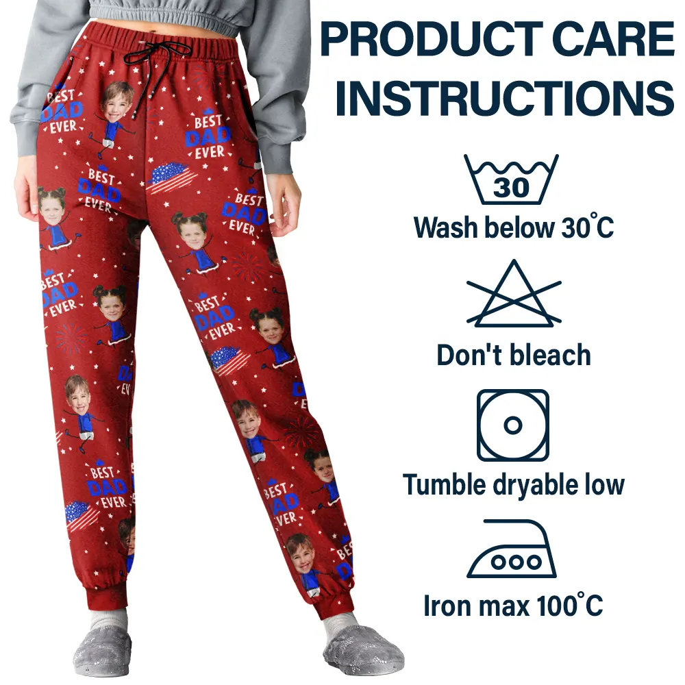Custom Photo Stars And Stripes Best Dad Grandpa Ever - Personalized Pajama Pants - Image 6