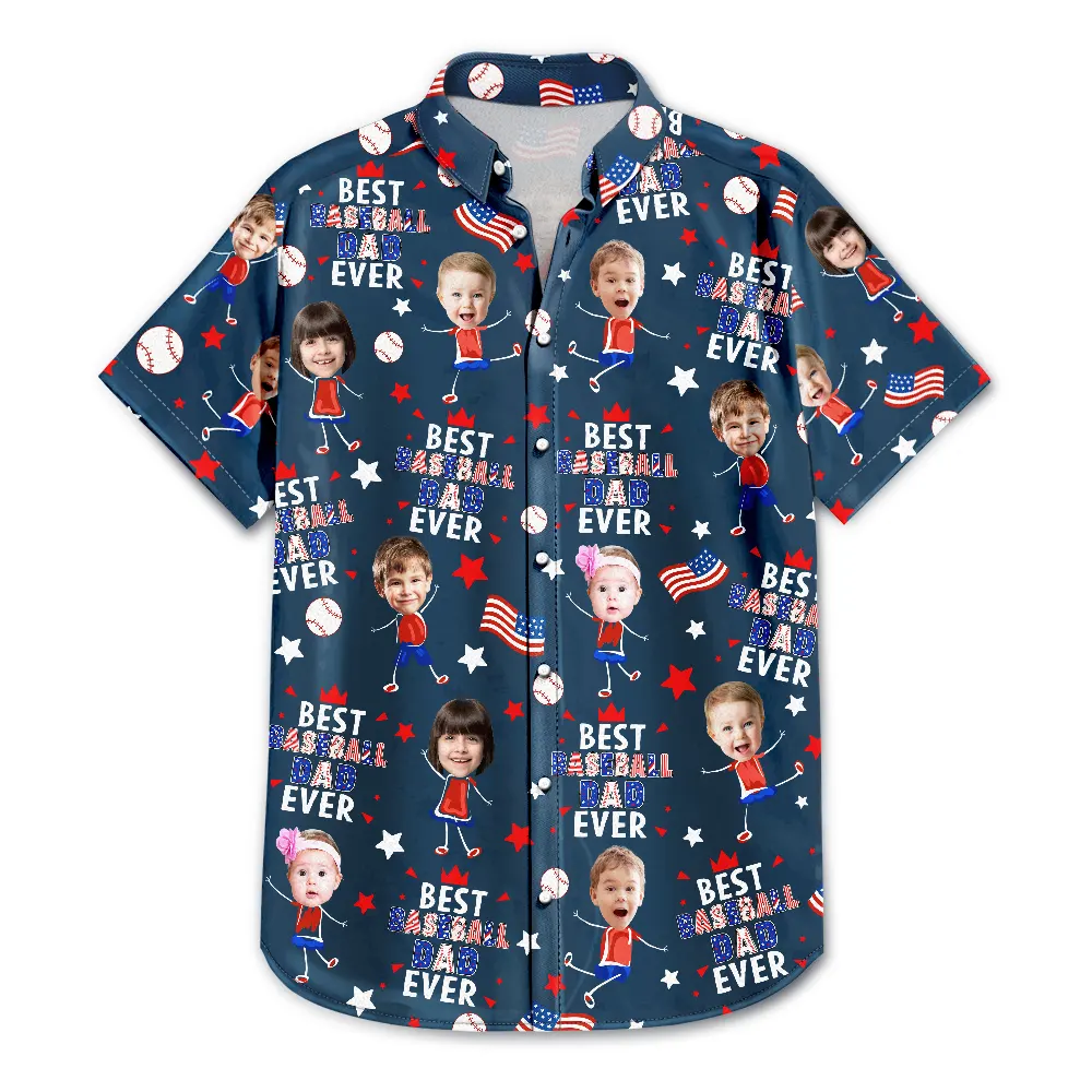 Custom Photo Stars & Stripes Best Baseball Mom Dad Ever - Personalized Hawaiian Shirt - Image 4