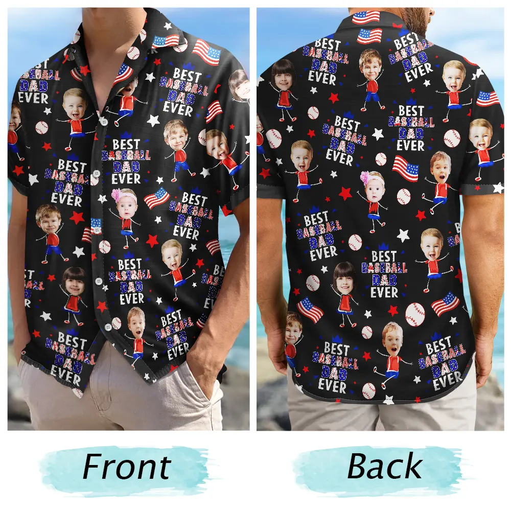 Custom Photo Stars & Stripes Best Baseball Mom Dad Ever - Personalized Hawaiian Shirt - Image 6