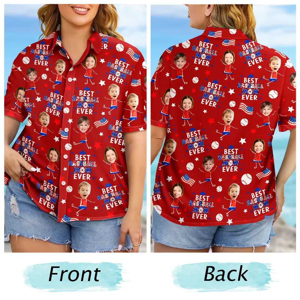 Custom Photo Stars & Stripes Best Baseball Mom Dad Ever - Personalized Hawaiian Shirt - Image 7