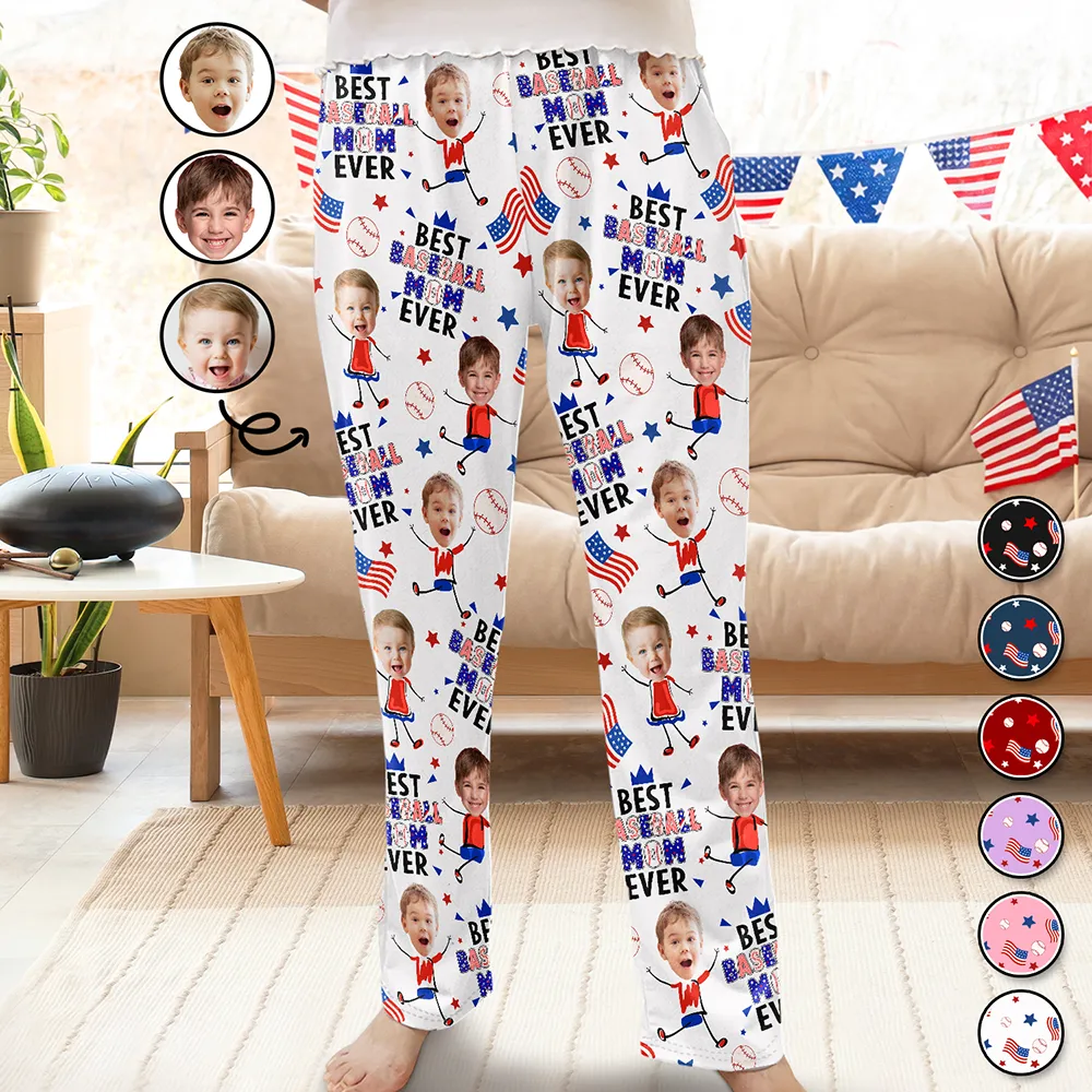 Custom Photo Stars & Stripes Best Baseball Mom Dad Ever - Personalized Pajama Pants - Image 4
