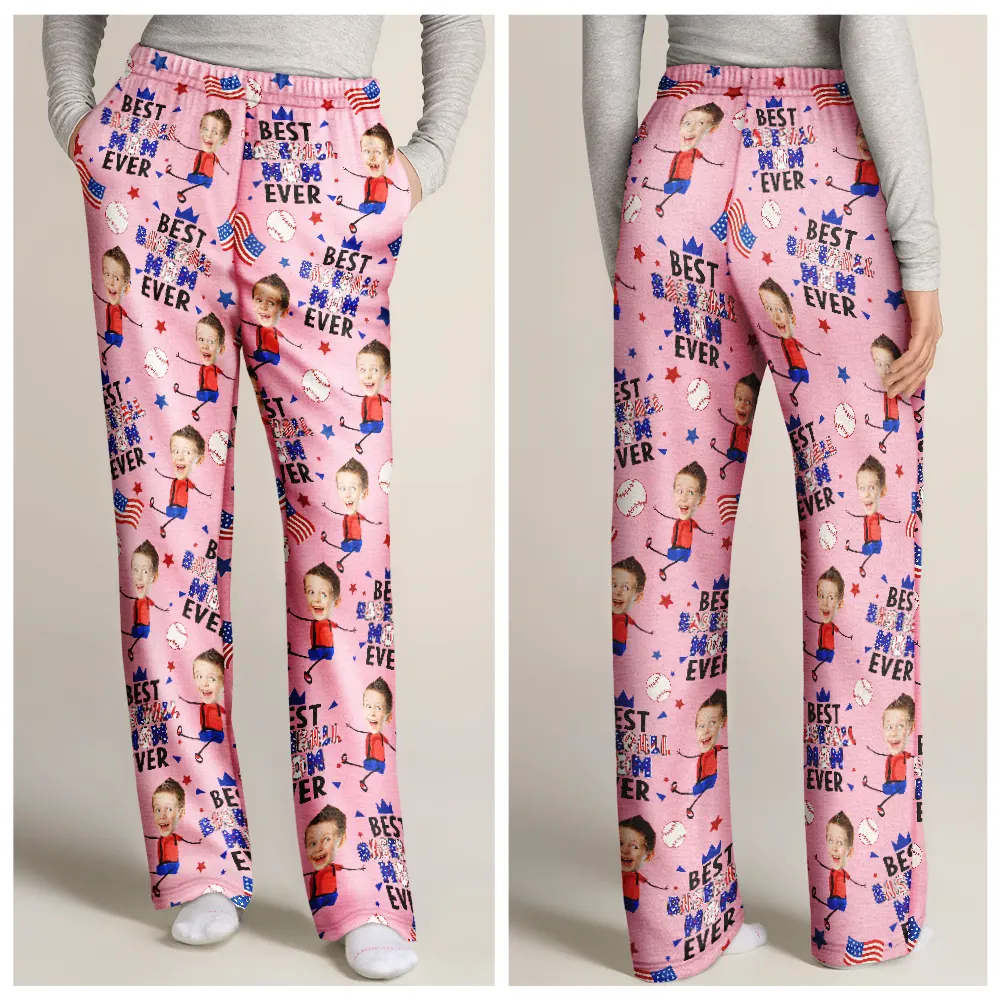 Custom Photo Stars & Stripes Best Baseball Mom Dad Ever - Personalized Pajama Pants - Image 5