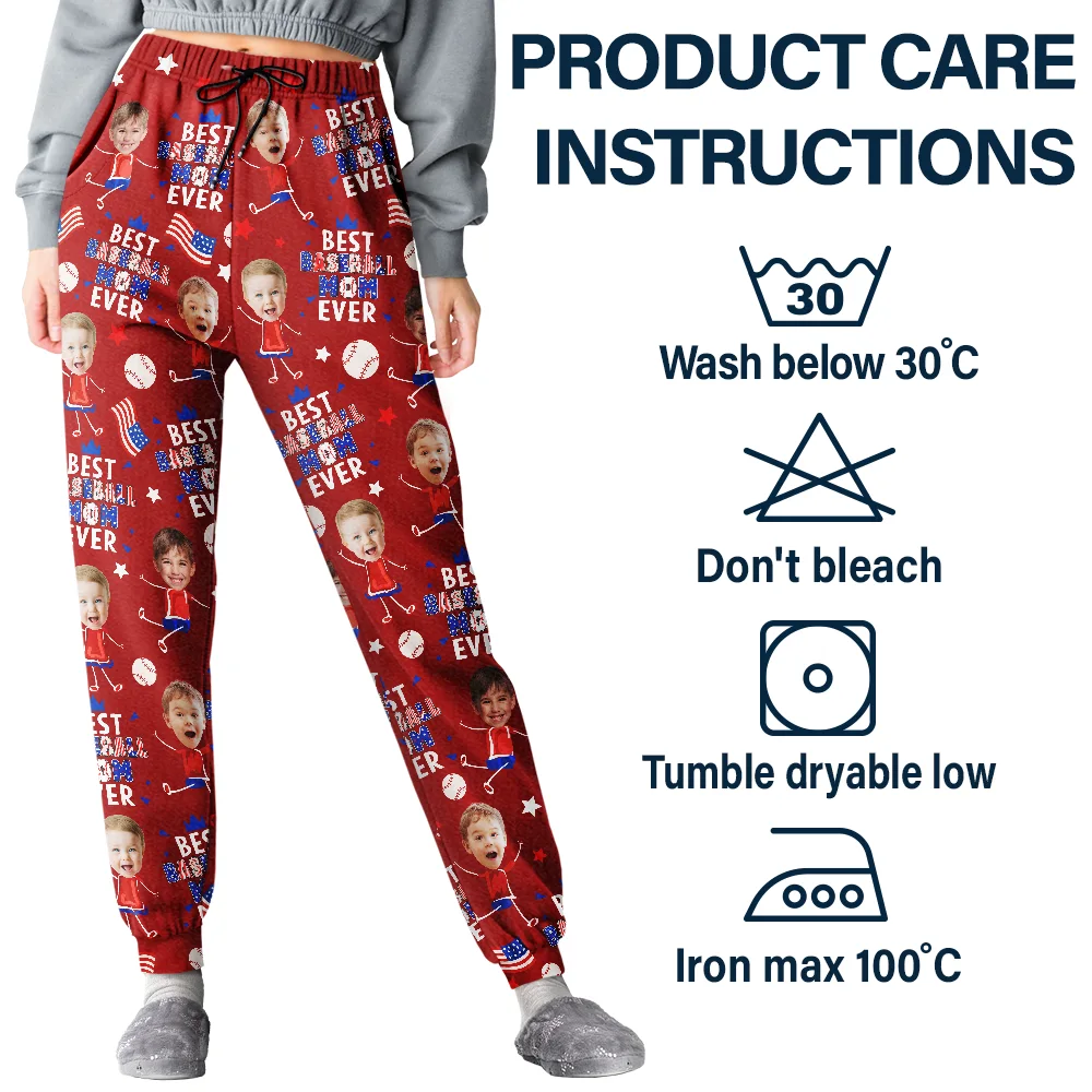 Custom Photo Stars & Stripes Best Baseball Mom Dad Ever - Personalized Pajama Pants - Image 7