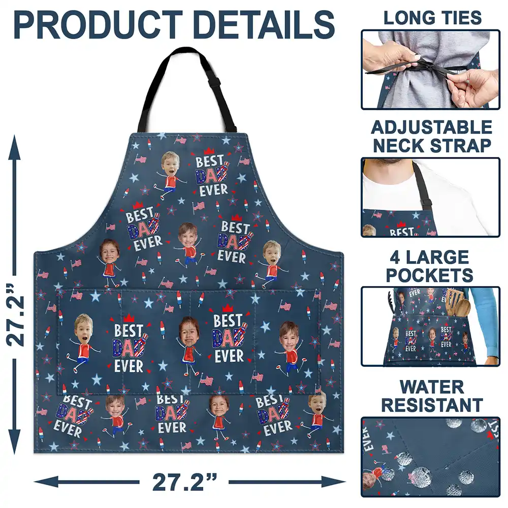 Custom Photo Stars & Stripes Best Dad Mom Grandpa Grandma Ever - Personalized Apron - Image 5