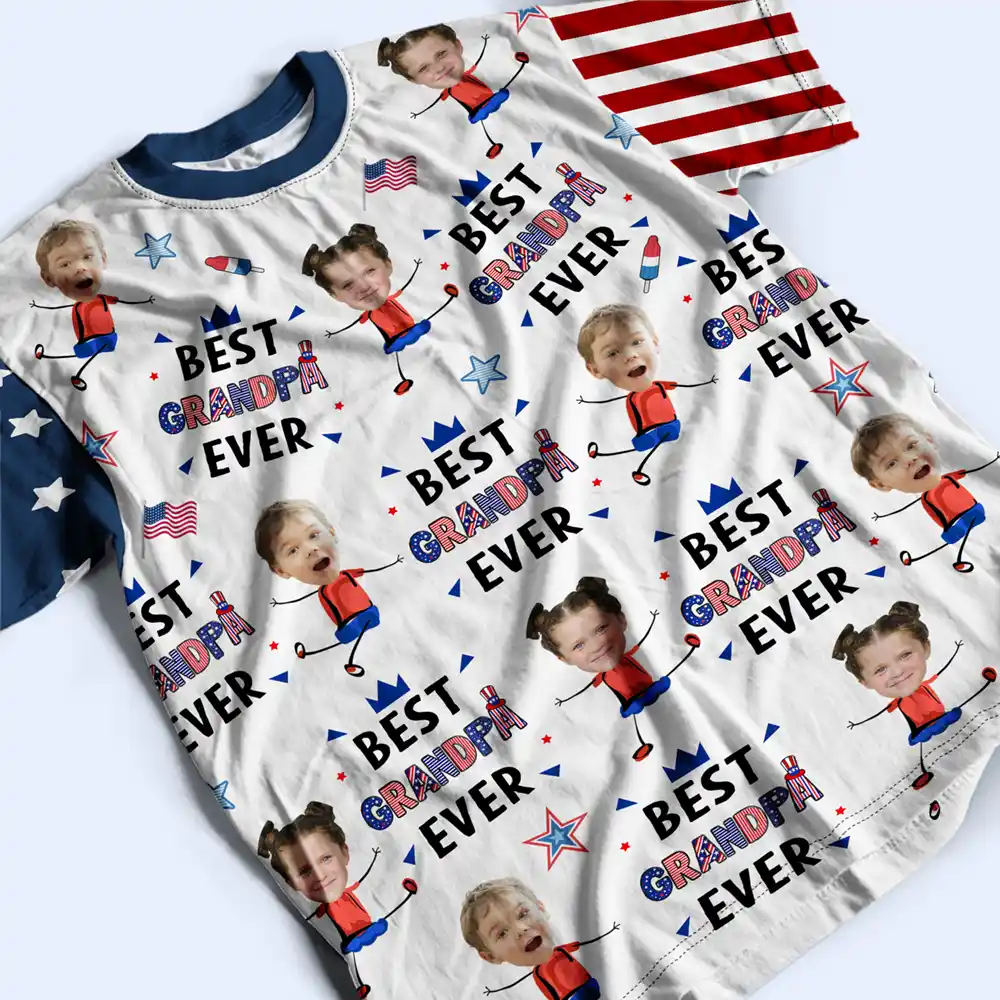 Custom Photo Stars & Stripes Best Dad Mom Grandpa Grandma Ever - Personalized Full Print T Shirt - Image 5