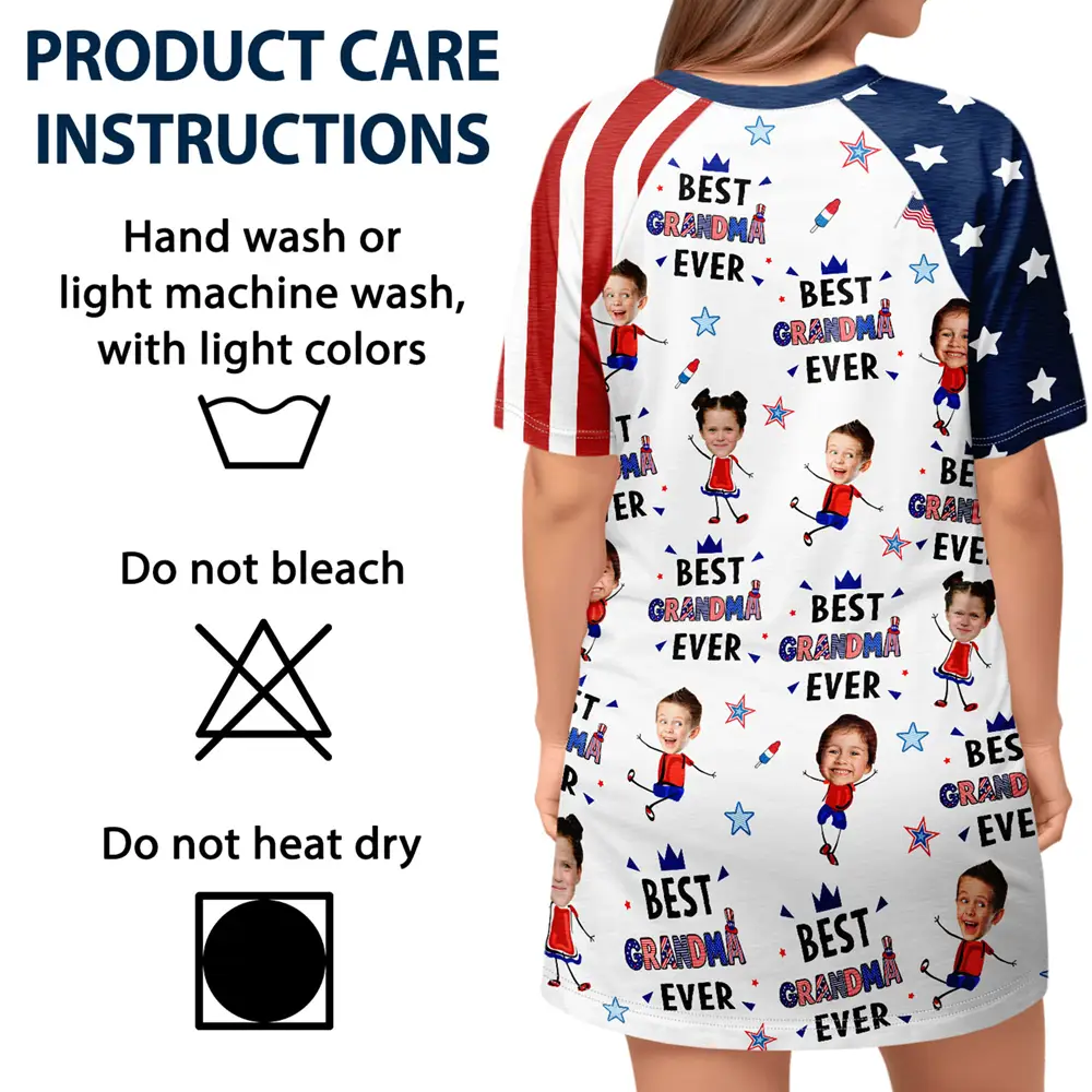 Custom Photo Stars & Stripes Best Mom Grandma Ever - Personalized Women's Sleep Tee - Image 6