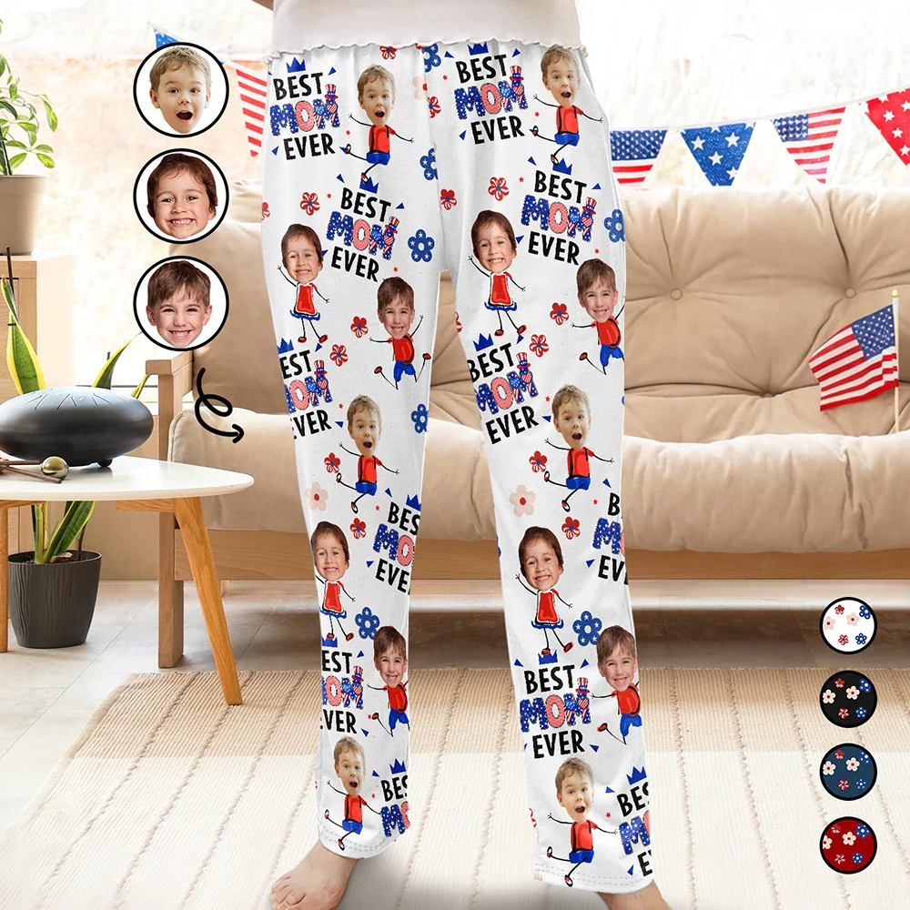 Custom Photo Stars & Stripes Best Mom Dad Grandma Grandpa Ever - Personalized Pajama Pants - Image 2