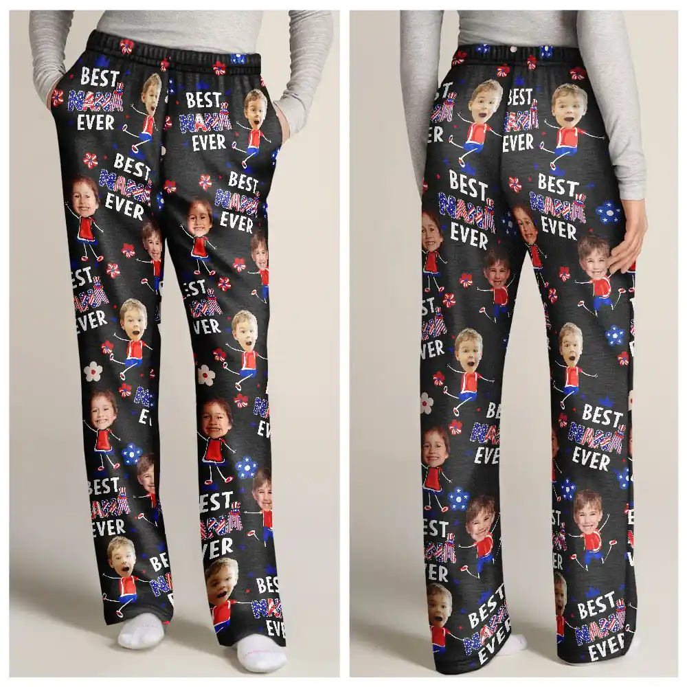 Custom Photo Stars & Stripes Best Mom Dad Grandma Grandpa Ever - Personalized Pajama Pants - Image 5