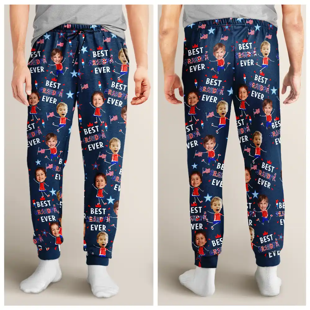Custom Photo Stars & Stripes Best Mom Dad Grandma Grandpa Ever - Personalized Pajama Pants - Image 6