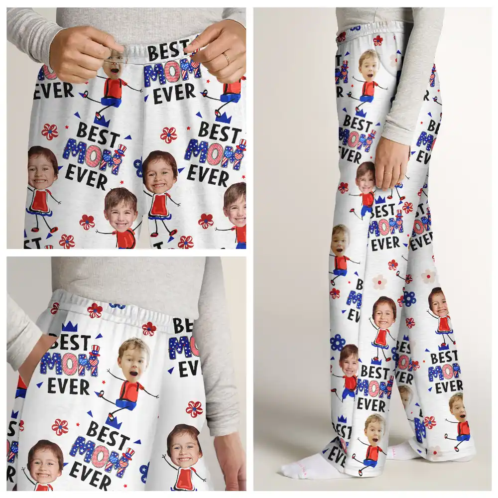 Custom Photo Stars & Stripes Best Mom Dad Grandma Grandpa Ever - Personalized Pajama Pants - Image 9