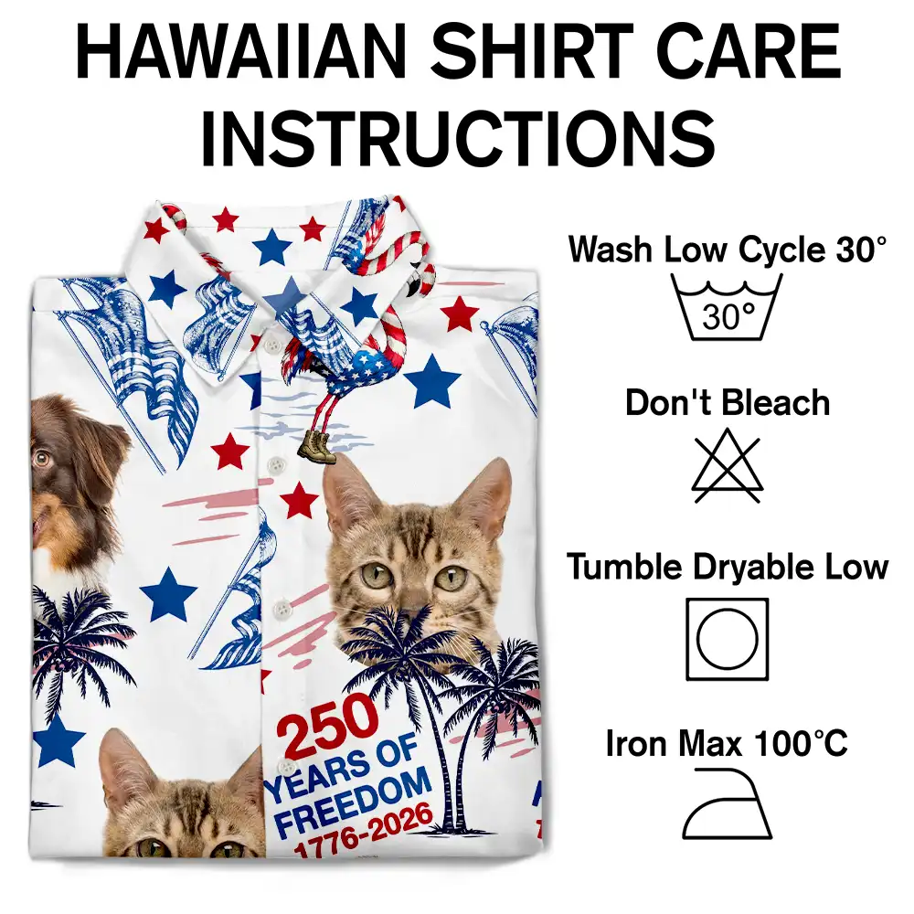 Custom Photo Stars & Stripes Family Pets Kids Tropical Flamingo - Personalized Hawaiian Shirt - Image 8