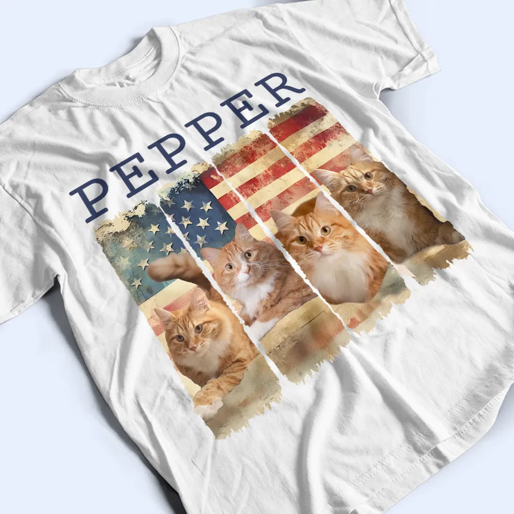 Custom Photo Stars & Stripes Pet Face - Personalized T Shirt - Image 4