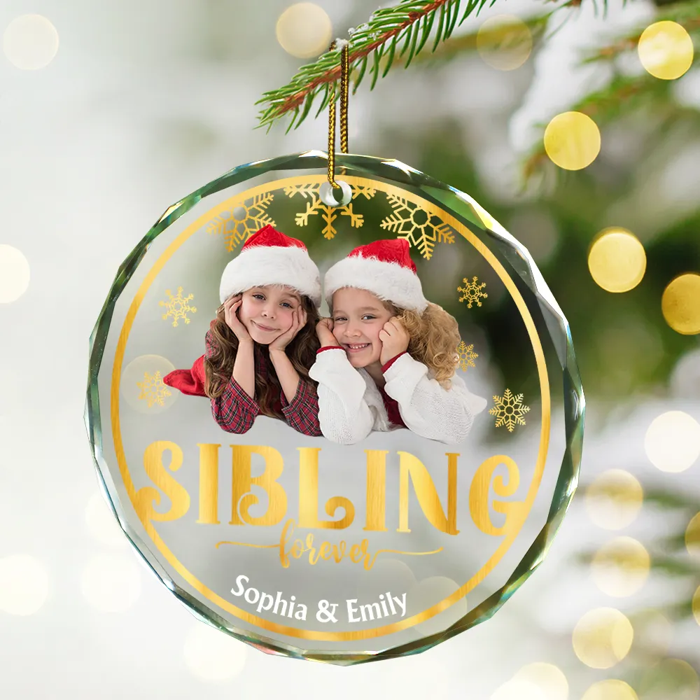 Custom Photo Stay Forever Snow Globe Christmas Family - Personalized Circle Glass Ornament - Image 3