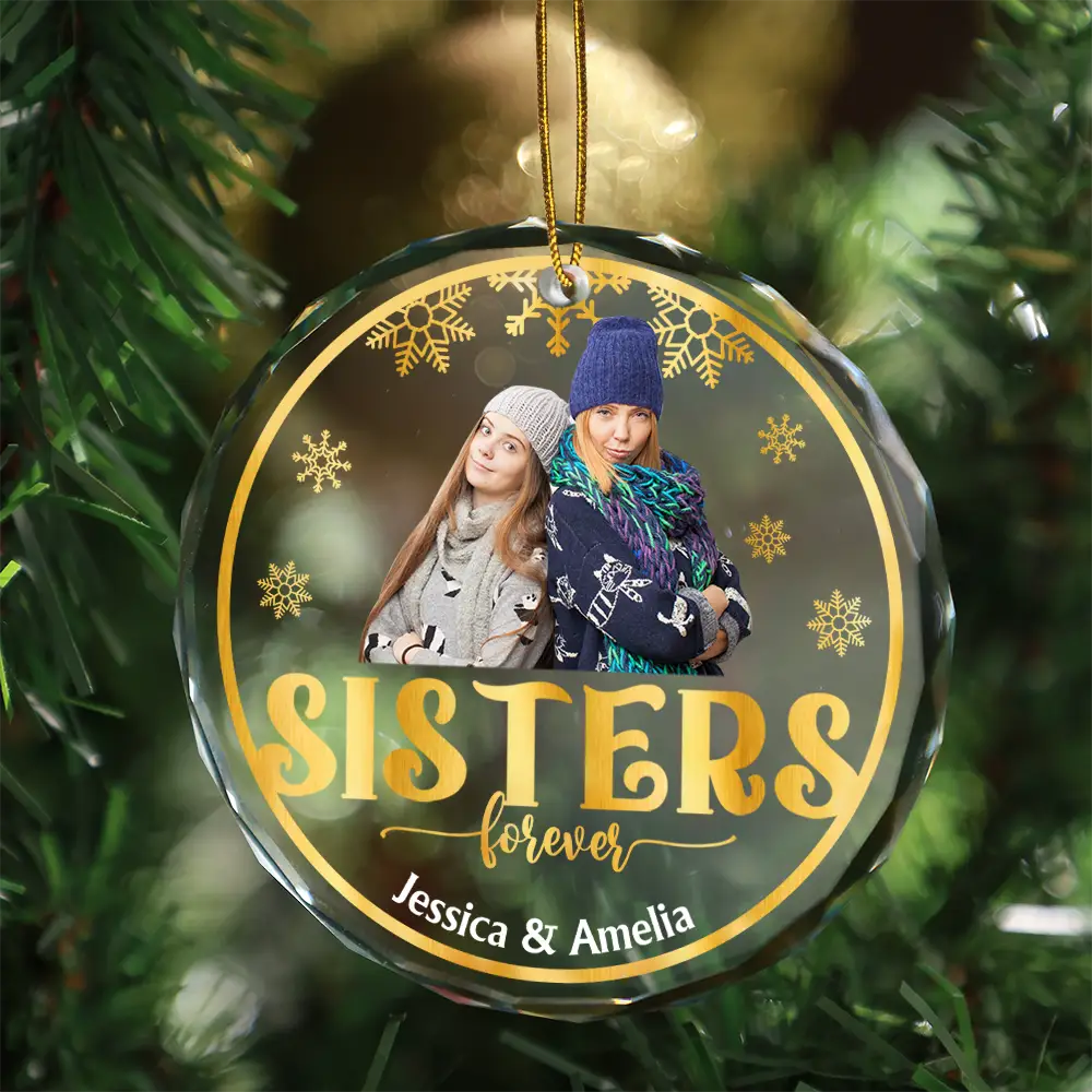 Custom Photo Stay Forever Snow Globe Christmas Family - Personalized Circle Glass Ornament - Image 4