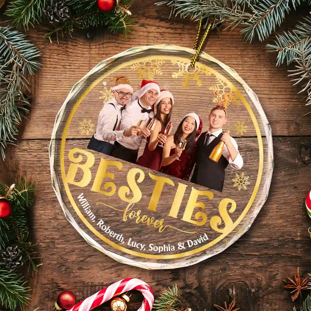 Custom Photo Stay Forever Snow Globe Christmas Family - Personalized Circle Glass Ornament - Image 6