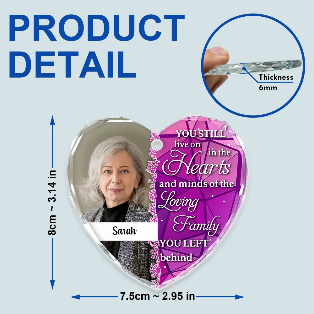Custom Photo Still Live On The Hearts Christmas - Personalized Heart Shaped Glass Ornament - Image 5