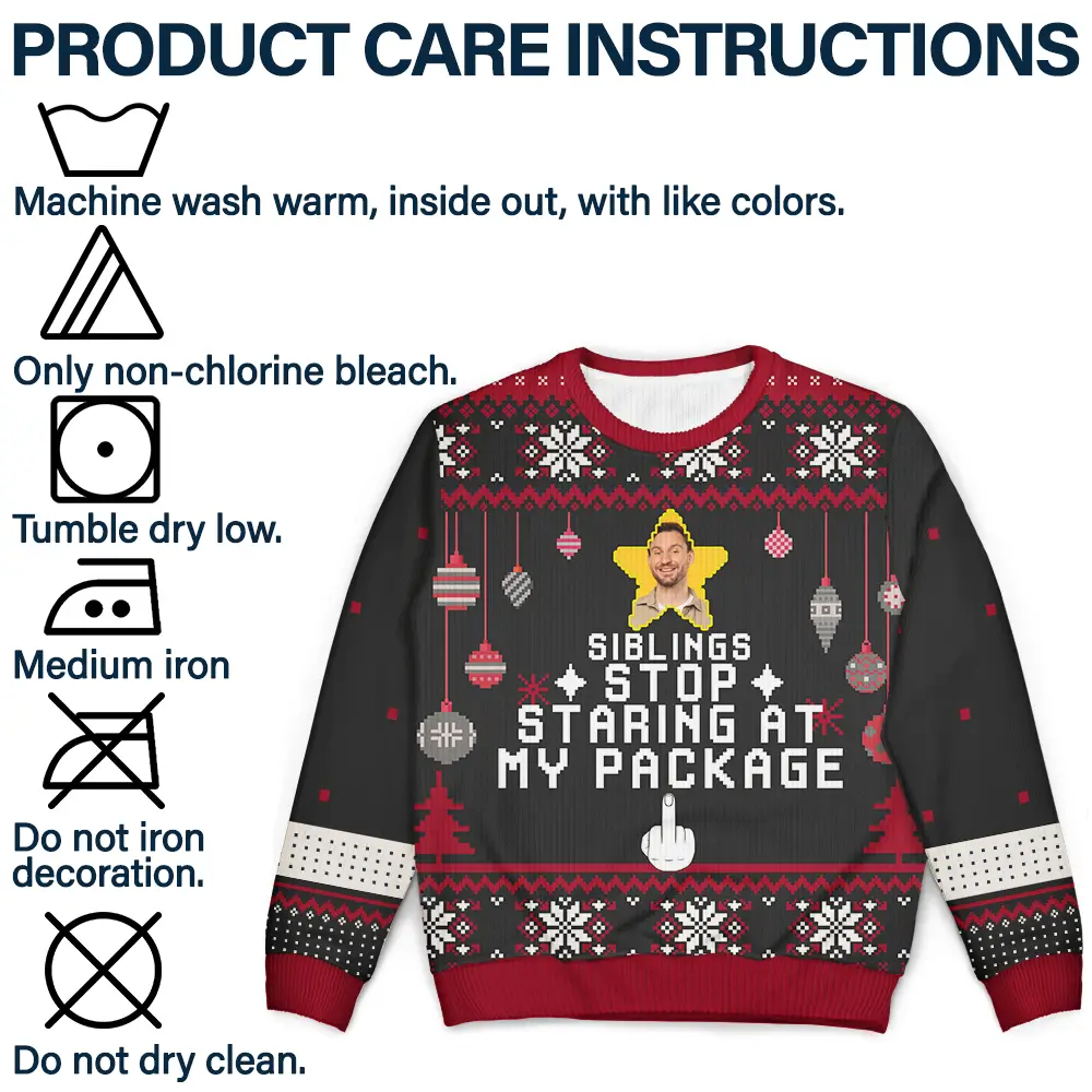Custom Photo Stop Staring At My Package - Personalized Unisex Ugly Sweater - Image 7