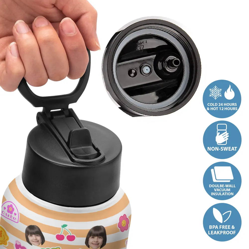 Custom Photo Stripes And Adorable Pattern - Personalized Kids Water Bottle - Image 5