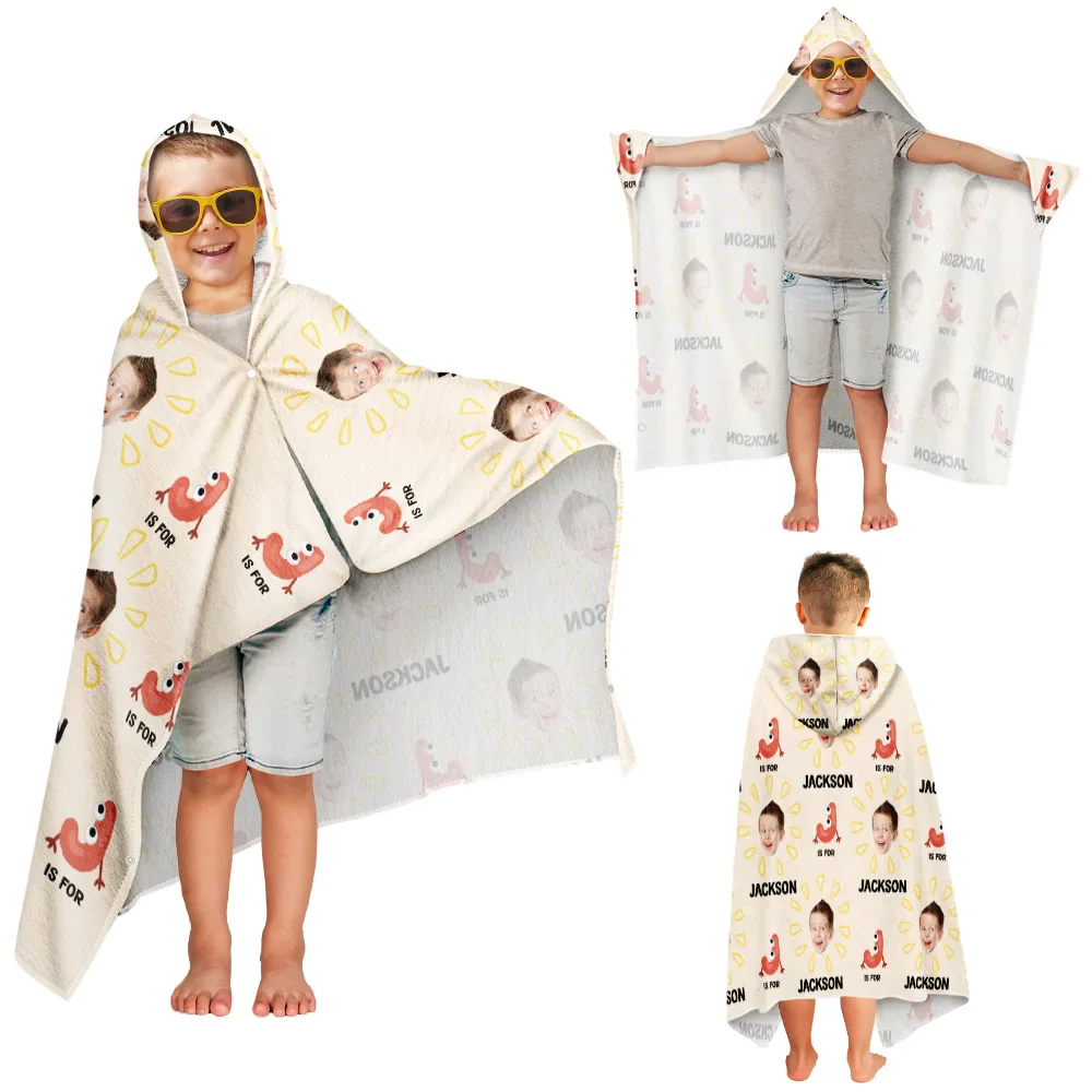 Custom Photo Summer Letter Kid - Personalized Hooded Beach Towel - Image 4