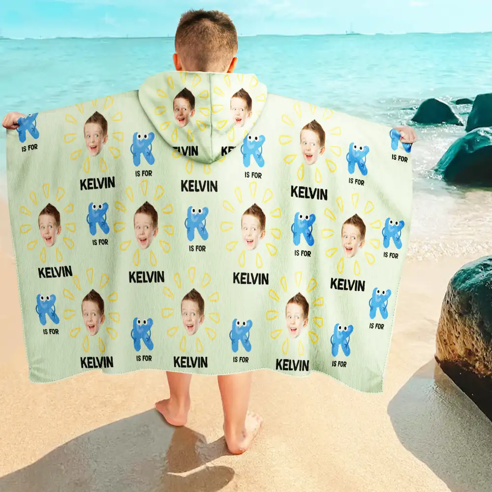 Custom Photo Summer Letter Kid - Personalized Hooded Beach Towel - Image 5