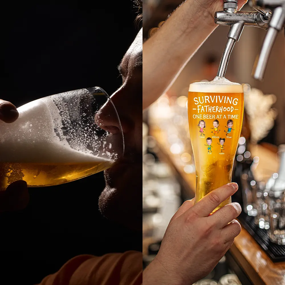 Custom Photo Surviving Fatherhood One Beer At A Time Funny - Personalized Pilsner Glass - Image 5