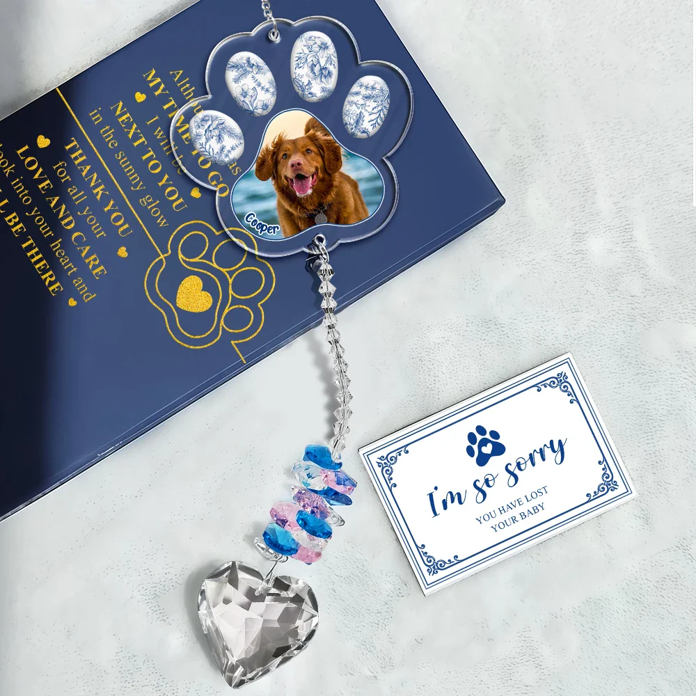 Custom Photo Sympathy Pet Memorial Gift Sorry You Have Lost - Personalized Heart Crystal Suncatcher - Image 5