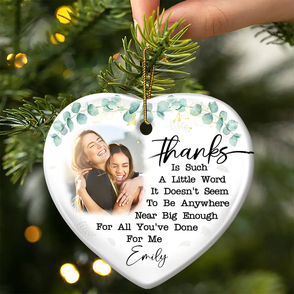 Custom Photo Thank You For Being A Part Of My Journey - Personalized Heart Ceramic Ornament - Image 3