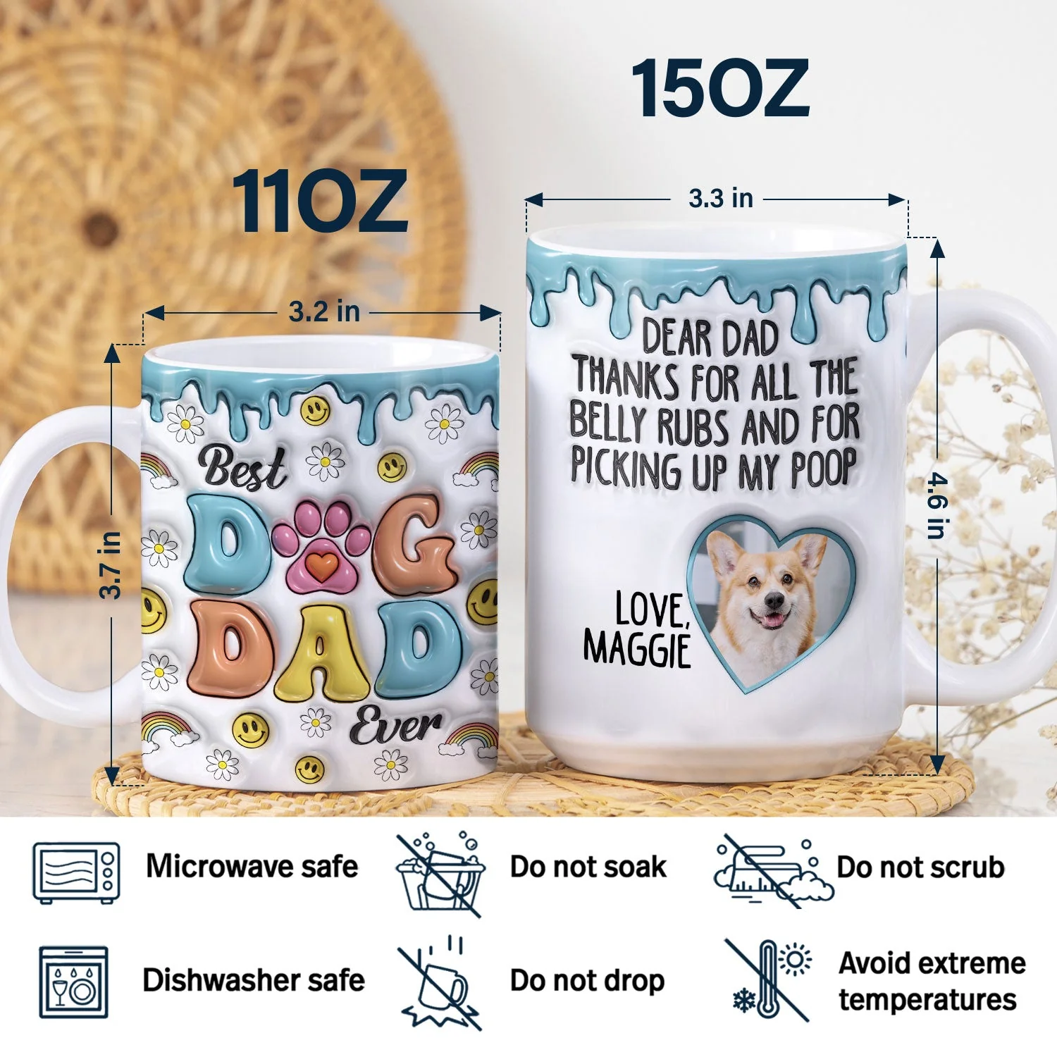 Custom Photo Thanks For All The Belly Rubs - Gift For Dog Dad, Dog Lovers - 3D Inflated Effect Printed Mug, Personalized White Edge-to-Edge Mug - Image 5