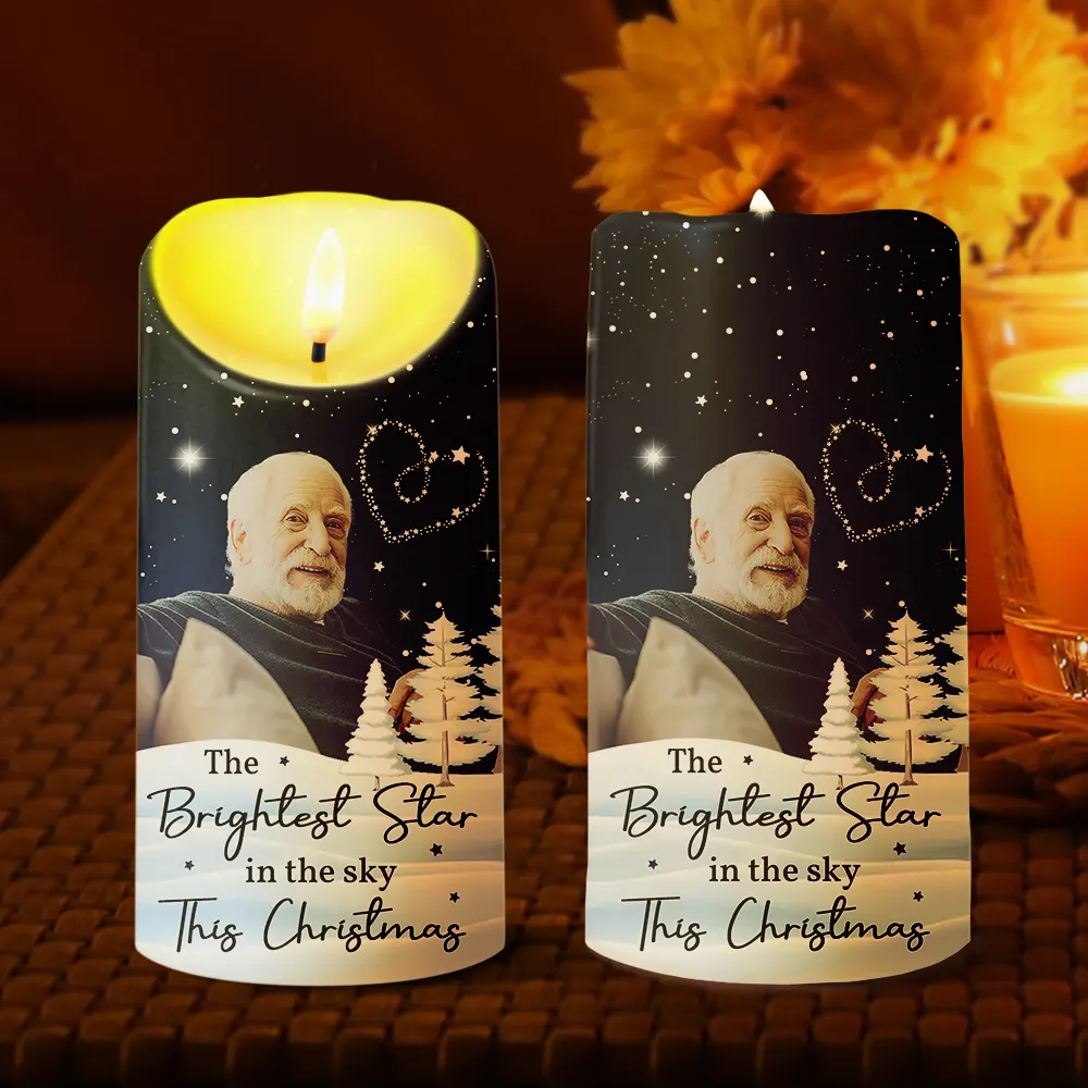 Custom Photo The Brightest Star In The Sky Memorial Family - Personalized Flameless LED Candle - Image 3