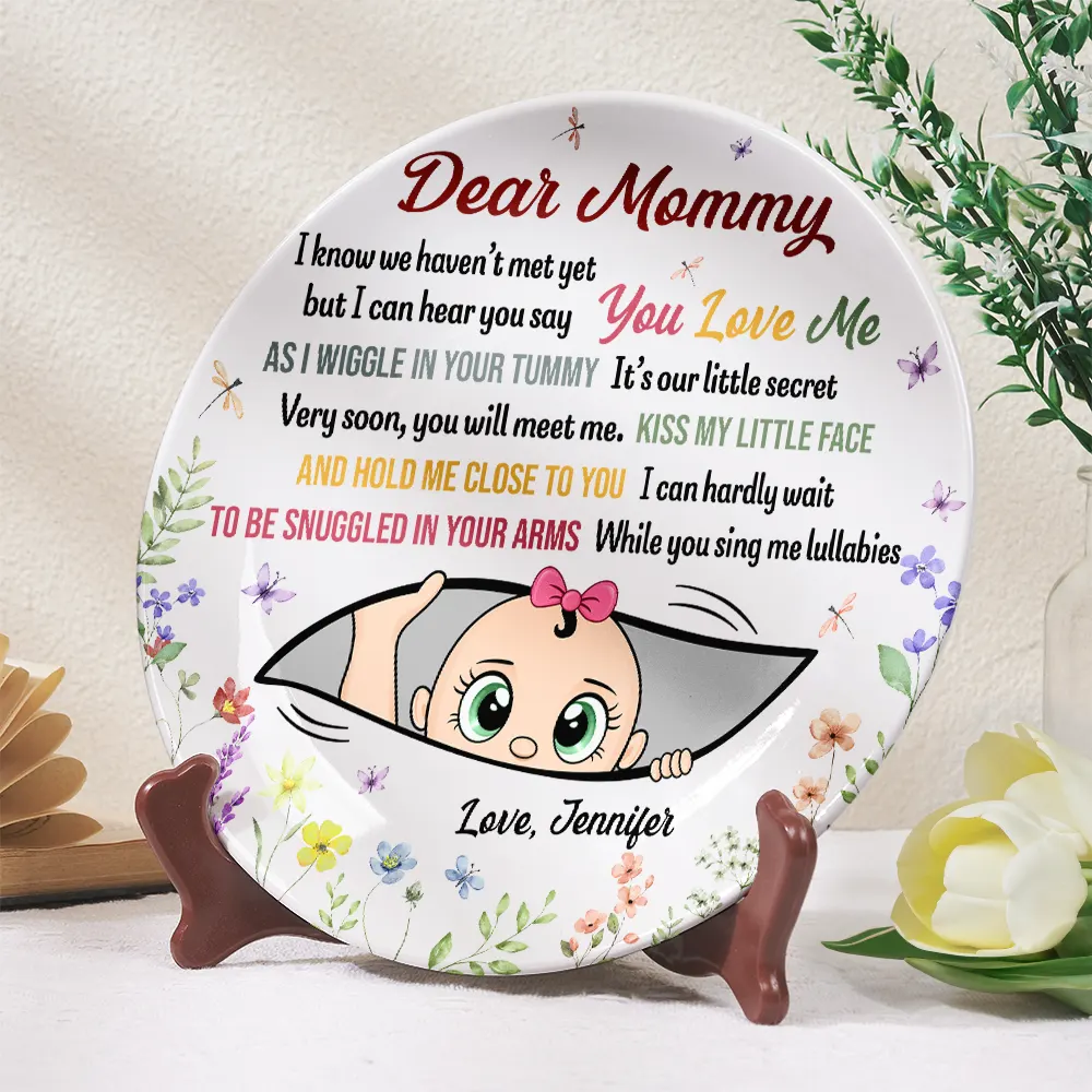 Custom Photo The Bump Snuggles In Your Arms - Personalized Ceramic Plate - Image 2