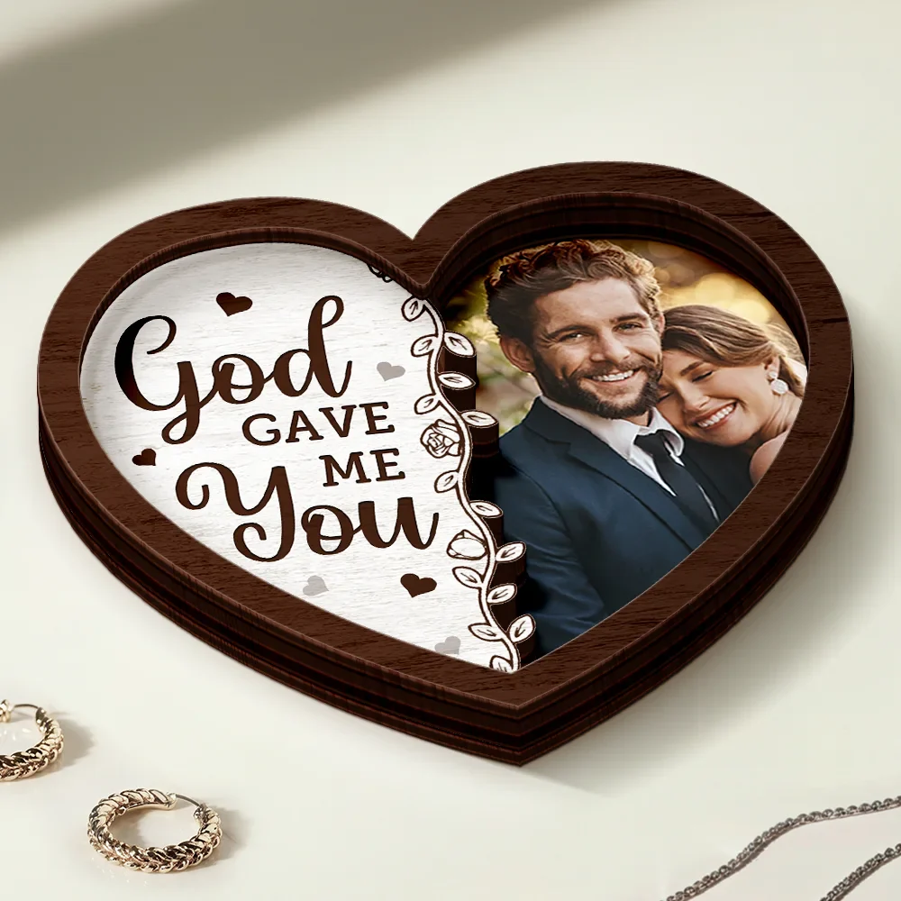 Custom Photo The Date We Became Mr. & Mrs. - Personalized 2-Layered Wooden Ring Dish - Image 3