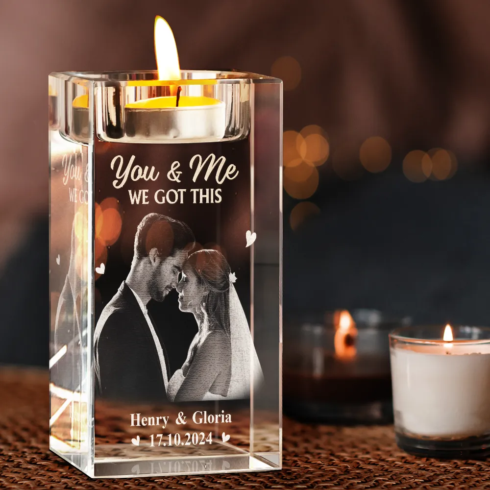 Custom Photo The Date We Became Mr. & Mrs. - Personalized Crystal Candle Holder - Image 4