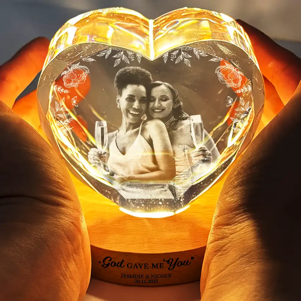 Custom Photo The Date We Became Mr & Mrs Wedding Couple - Personalized Crystal Heart Shaped Lamp - Image 5