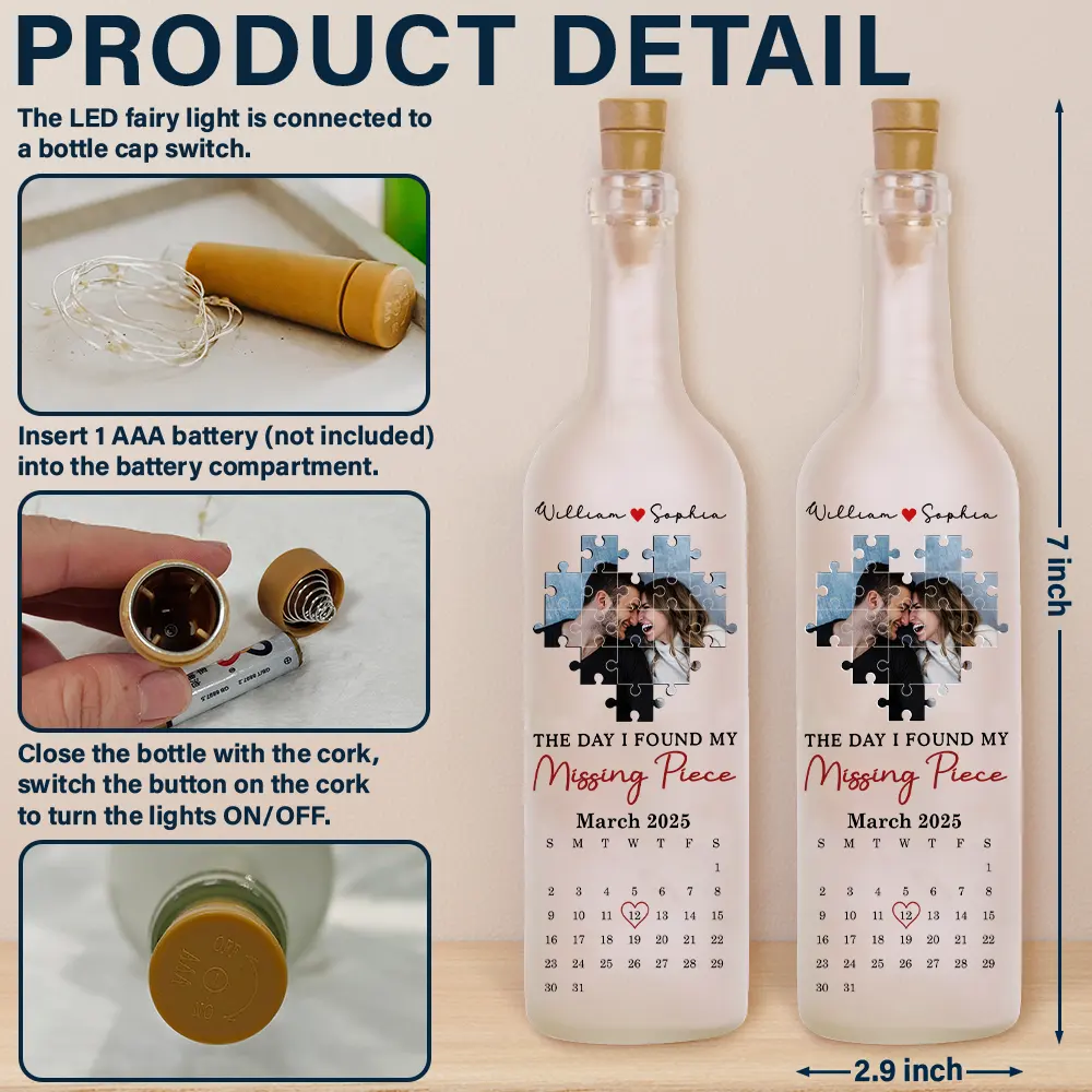 Custom Photo The Day I Found My Missing Piece - Personalized Bottle Light - Image 4