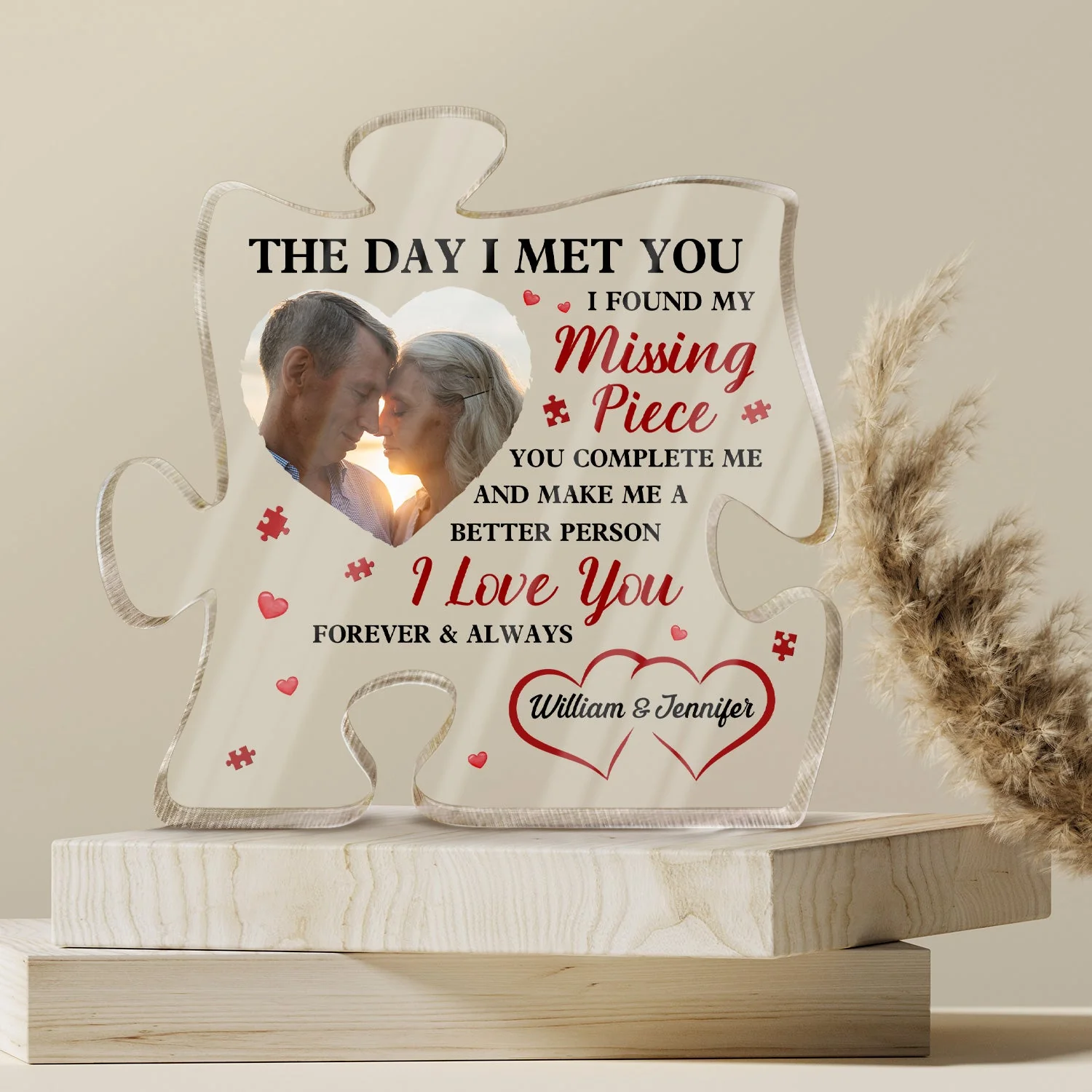 Custom Photo The Day I Met You - Gift For Couples - Personalized Puzzle Shaped Acrylic Plaque - Image 4
