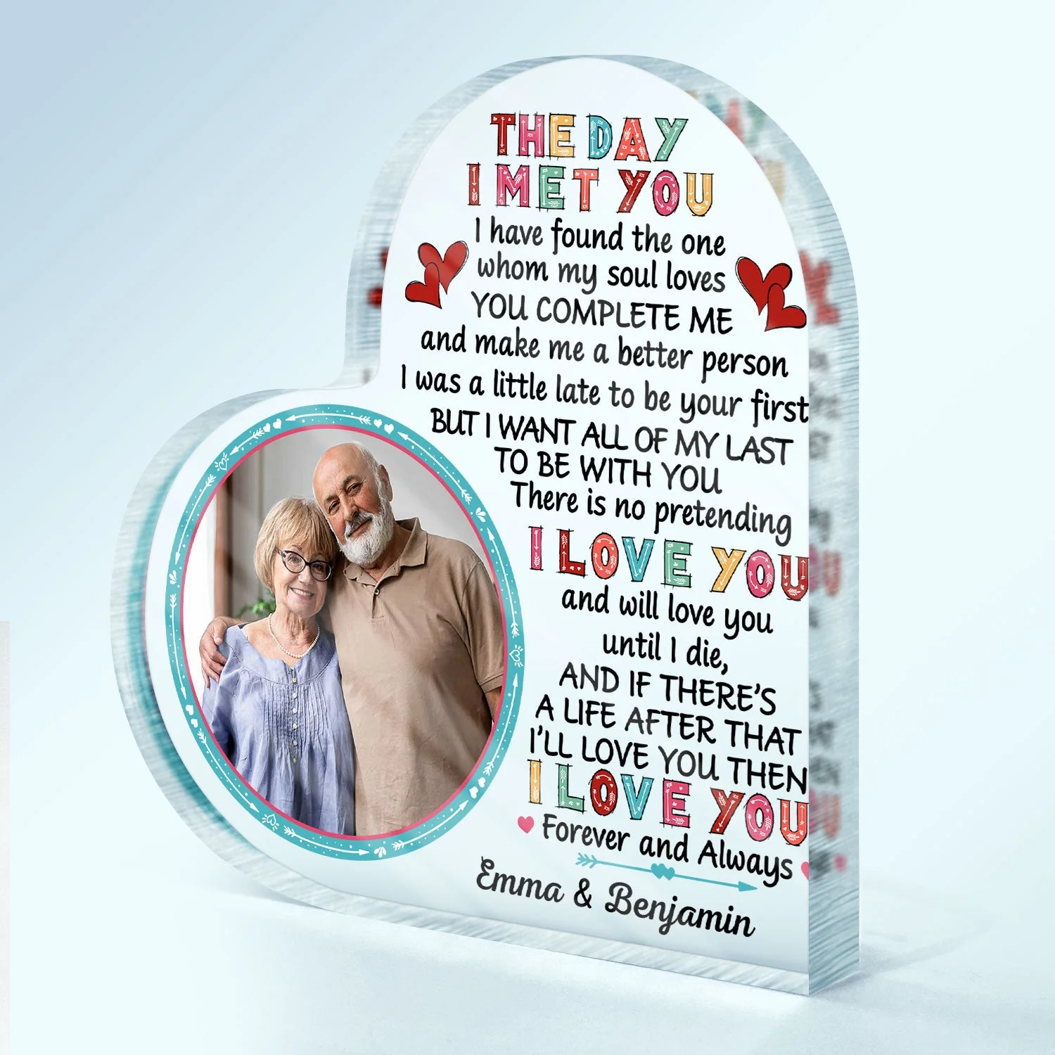 Custom Photo The Day I Met You I Have Found Husband Wife - Gift For Couples - Personalized Custom Heart Shaped Acrylic Plaque - Image 2