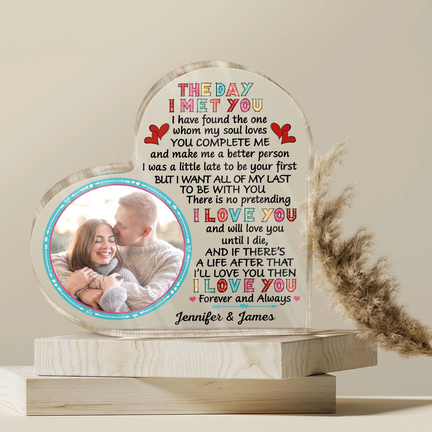 Custom Photo The Day I Met You I Have Found Husband Wife - Gift For Couples - Personalized Custom Heart Shaped Acrylic Plaque - Image 4