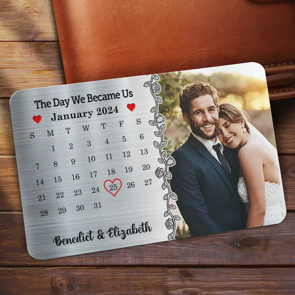 Custom Photo The Day Our Journey Began Couple - Personalized Aluminum Wallet Card - Image 2