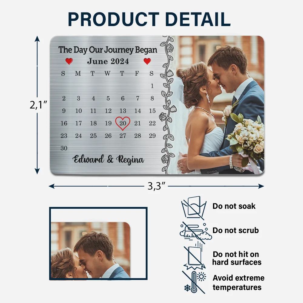 Custom Photo The Day Our Journey Began Couple - Personalized Aluminum Wallet Card - Image 4