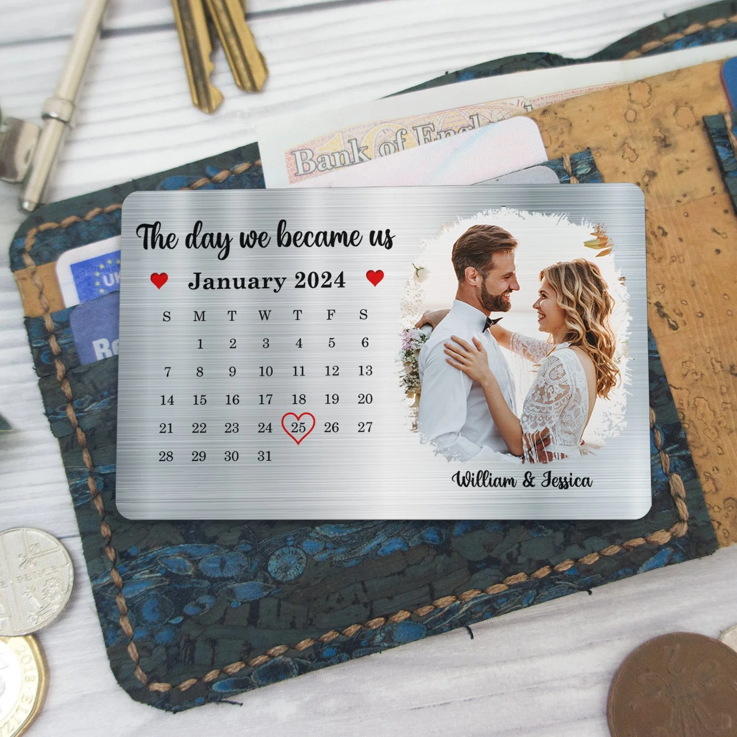 Custom Photo The Day We Became Us - Gift For Couples - Personalized Aluminum Wallet Card - Image 6
