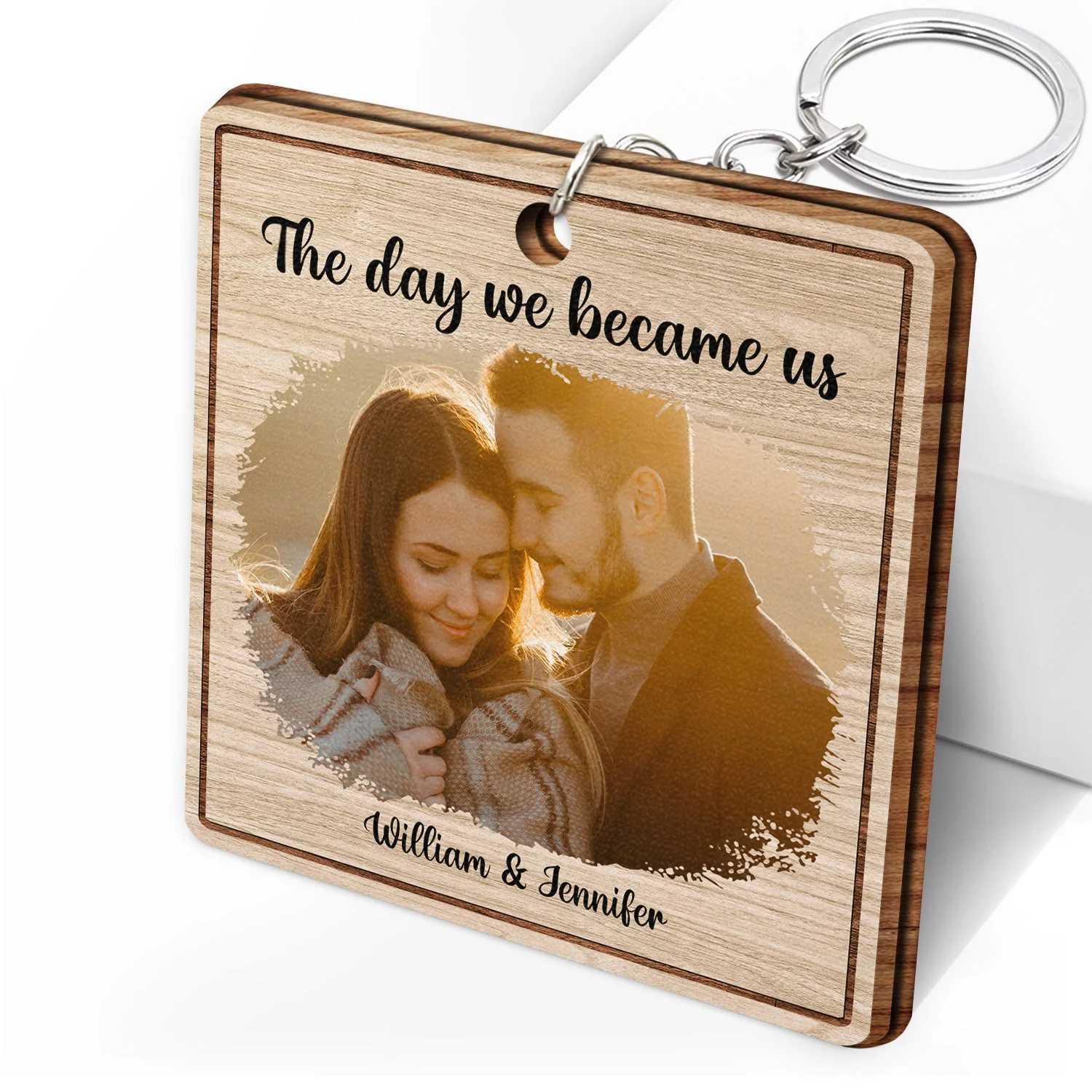 Custom Photo The Day We Became Us - Gift For Couples - Personalized Wooden Keychain - Image 2