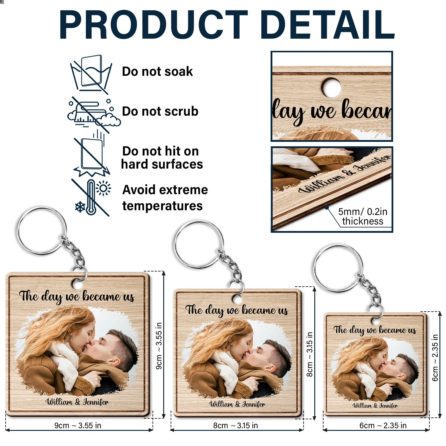 Custom Photo The Day We Became Us - Gift For Couples - Personalized Wooden Keychain - Image 5