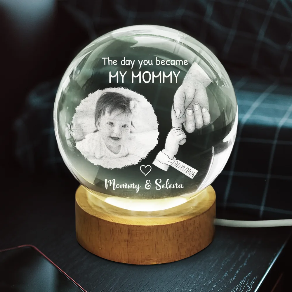 Custom Photo The Day You Became My Mom Dad Holding Hands - Personalized Crystal Globe Lamp - Image 3