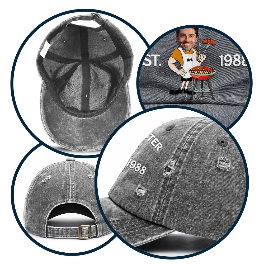 Custom Photo The Grill Master For Him Dad Grandpa - Personalized Distressed Cap - Image 6