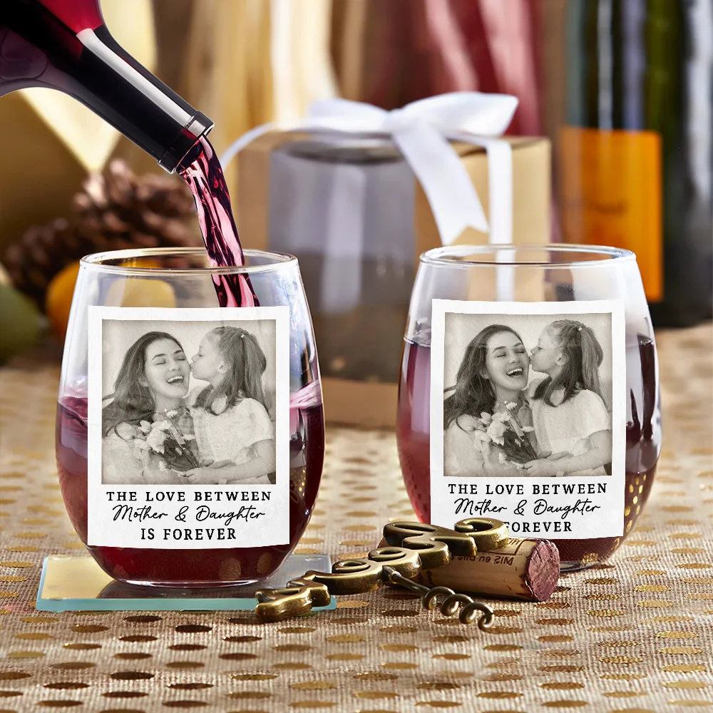 Custom Photo The Love Between Mother & Daughter Is Forever - Personalized Stemless Wine Glass - Image 3