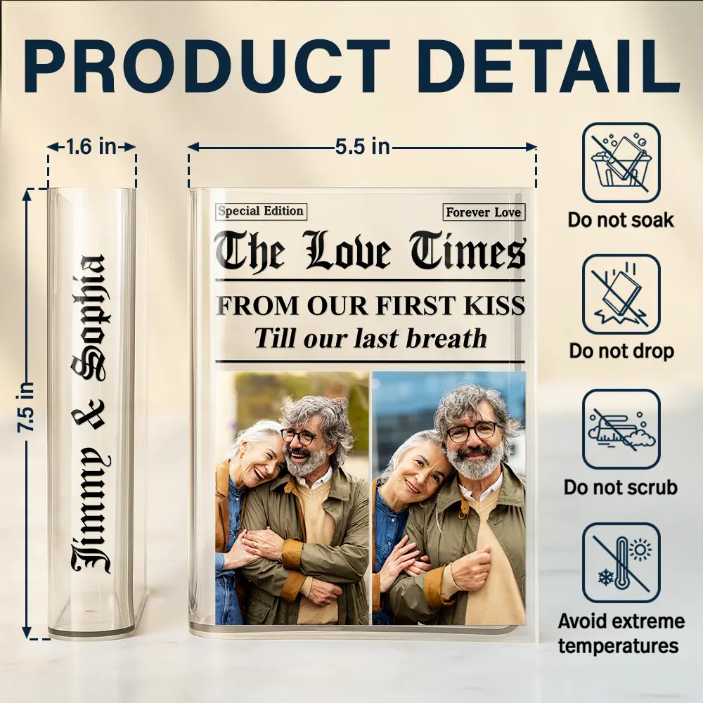 Custom Photo The Love Times Newspaper Theme - Personalized Acrylic Book Vase - Image 3