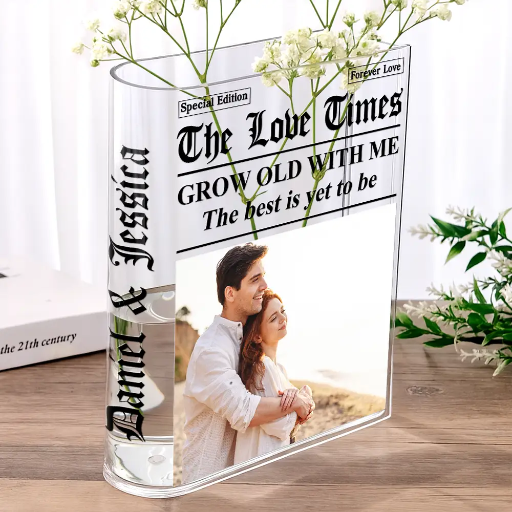 Custom Photo The Love Times Newspaper Theme - Personalized Acrylic Book Vase - Image 5