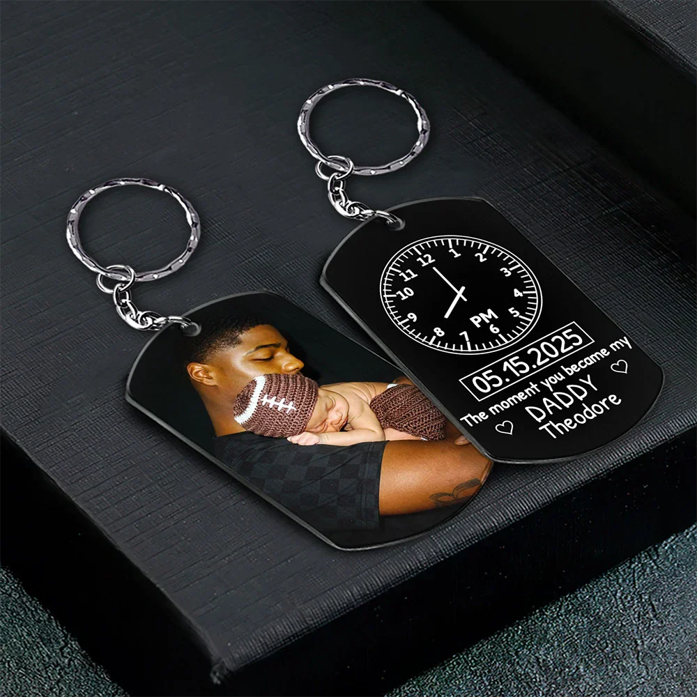 Custom Photo The Moment You Became My Daddy - Personalized Aluminum Keychain - Image 2