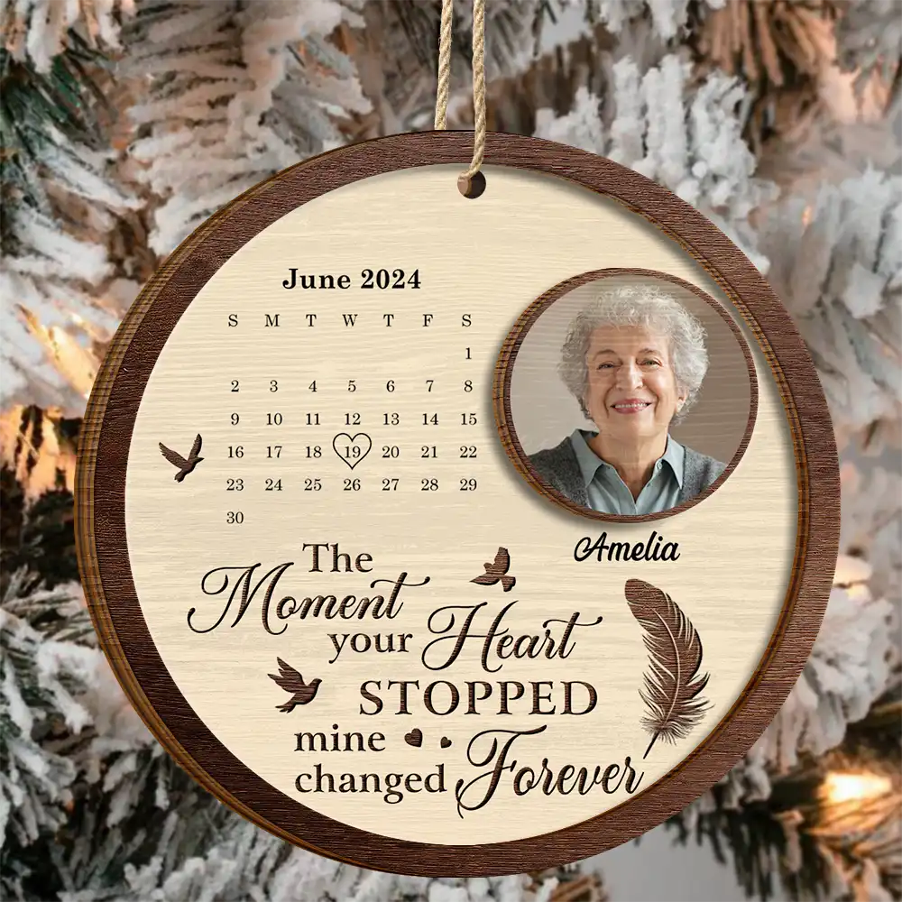 Custom Photo The Moment Your Heart Stopped Memorial Calendar - Personalized 2-Layered Wooden Ornament - Image 3